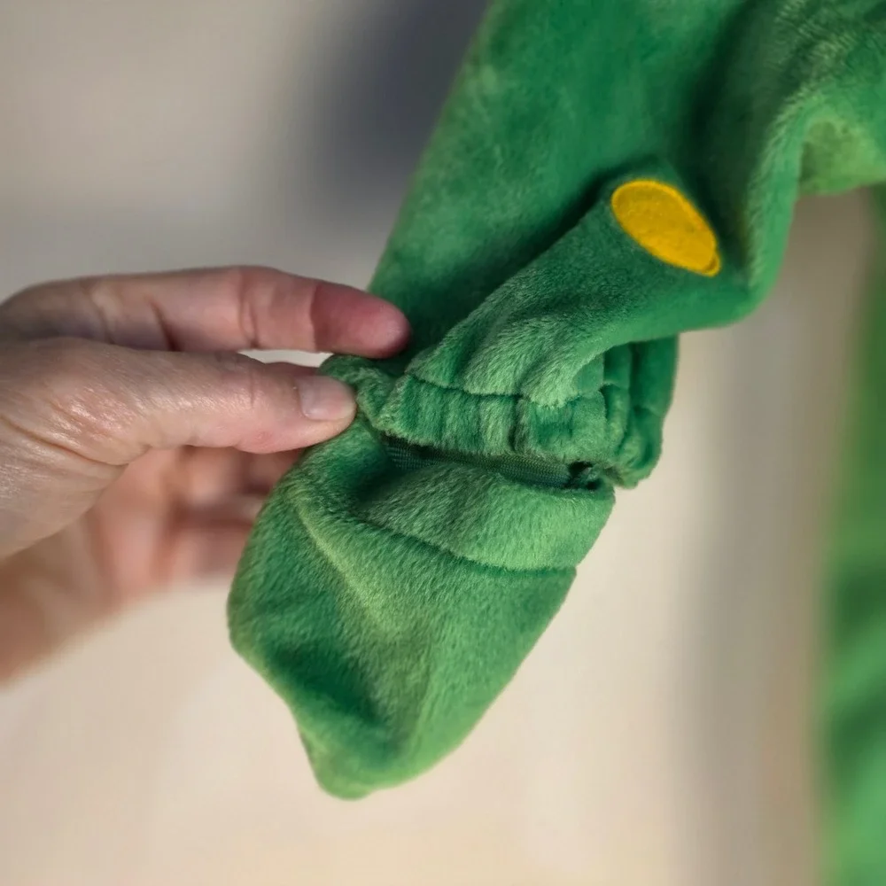 First Moments Frog Costume Baby 6/9M Green‎ Yellow Spotted Plush Hooded Zip Up